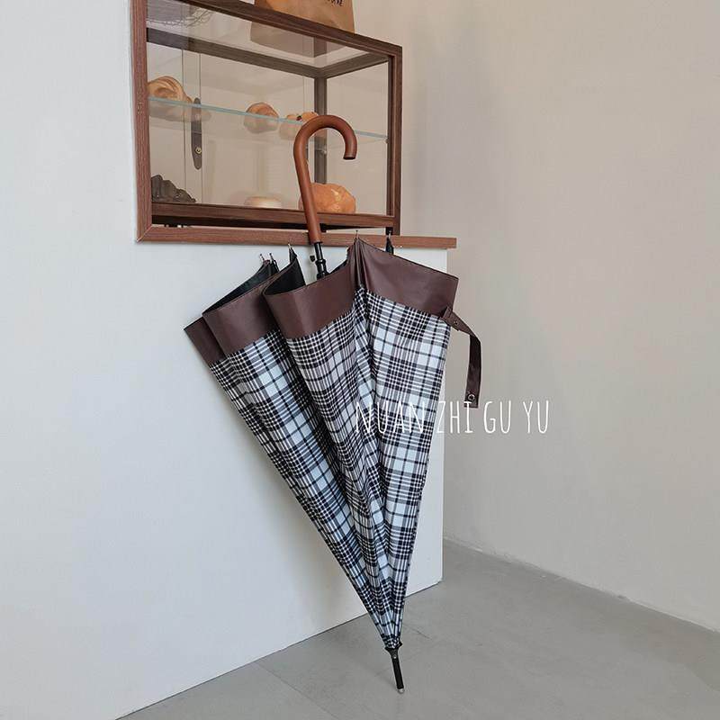 覆古格子长柄雨伞女学生抗风遮阳防晒抗UV小众ins木柄遮阳伞,居家日用,伞,淘宝优惠券,粉丝福利购,淘宝优惠卷
