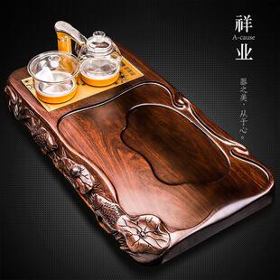 家用会客室泡茶台茶具全自动套装 祥业花梨黑檀实木茶盘新款 四合一