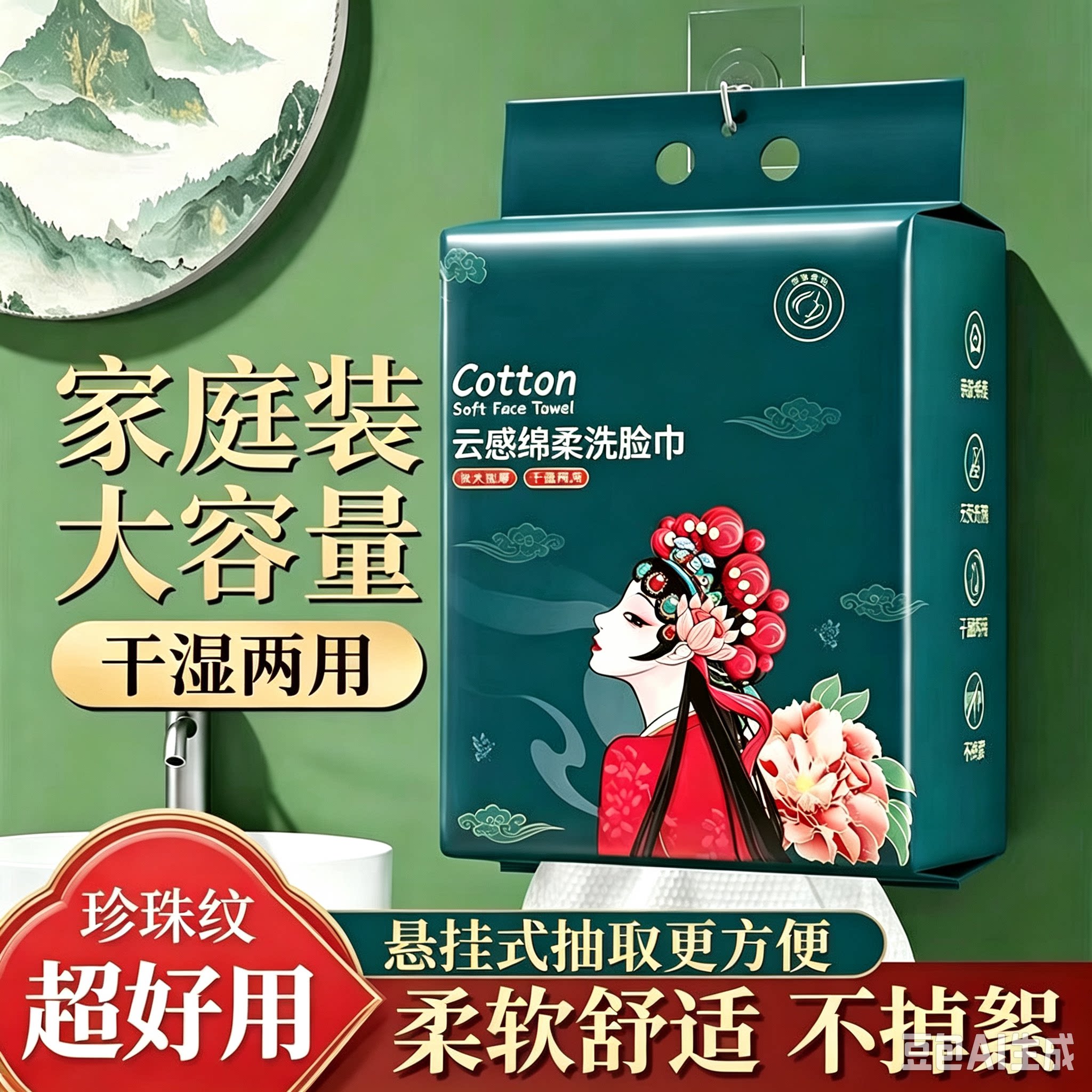 悬挂式一次性洗脸巾家庭装大容量国潮棉柔巾加厚不掉毛学生擦脸巾