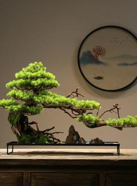 仿真迎客松绿植桌面盆景摆件酒店会所玄关微景观新中式客厅装饰品