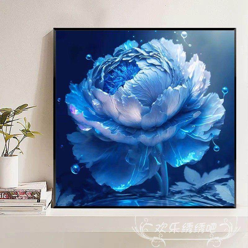 蓝色牡丹十字绣2023年新款线绣客厅高端花卉玄关卧室手工刺绣diy,居家布艺,十字绣套件,淘宝优惠券,粉丝福利购,淘宝优惠卷