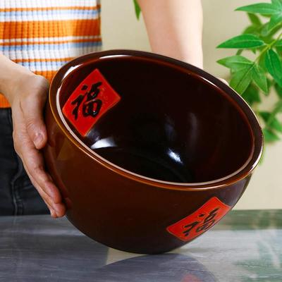 个性复古陶瓷加厚福字缸米缸腌菜盆特色农家乐餐具创意土陶菜汤碗