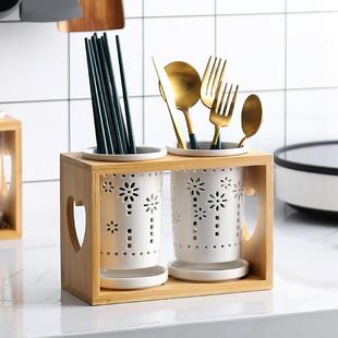 陶瓷筷子筒多功能沥水盒筷子盒筷笼平放日式创意收纳架筷子篓家用