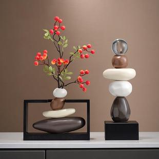 时来运转花瓶中式石头摆件创意高级感装饰品家居茶室民宿花瓶摆件