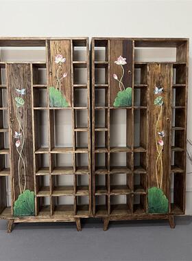 中古侘寂风博古架老木展示柜茶具收纳多宝阁民宿老榆木实木置物架