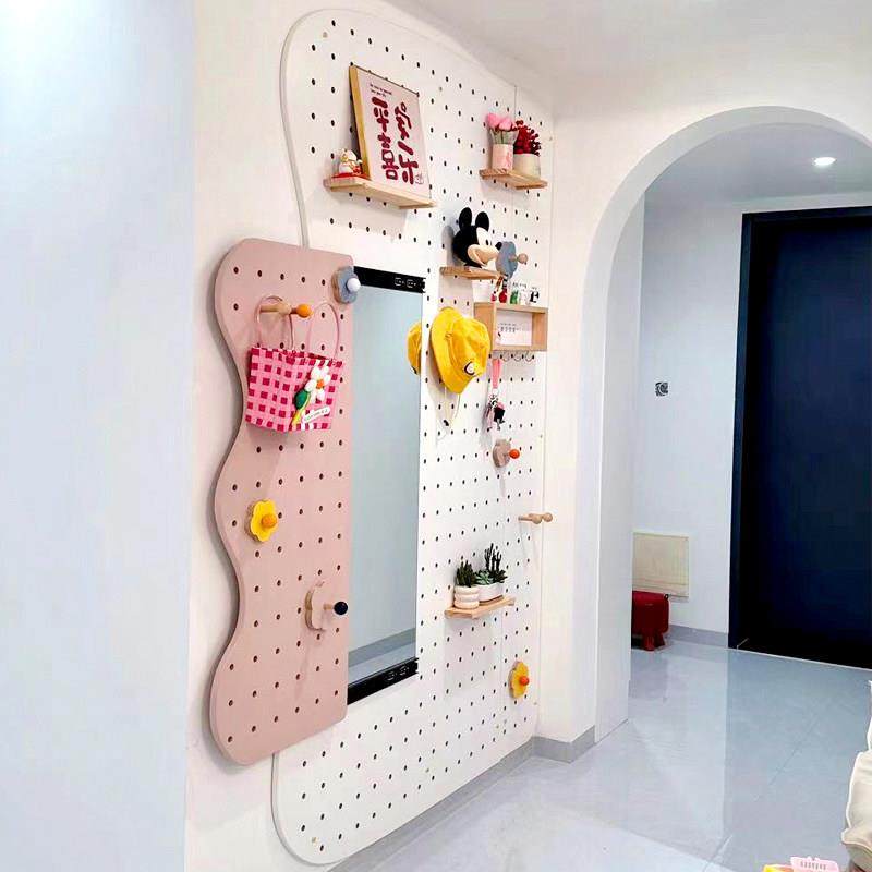 木目iwood 洞洞板入户玄关带镜子一体 家用全身穿衣镜收纳挂衣架,收纳整理,收纳洞洞板,淘宝优惠券,粉丝福利购,淘宝优惠卷