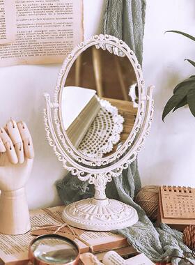 ins法式复古雕花翻转双面镜子学生宿舍桌面化妆镜拍照道具装饰品