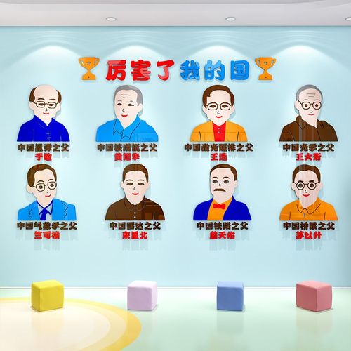 优选幼儿园环创主题墙面装饰中国著名科学家墙贴立体教室走廊楼梯