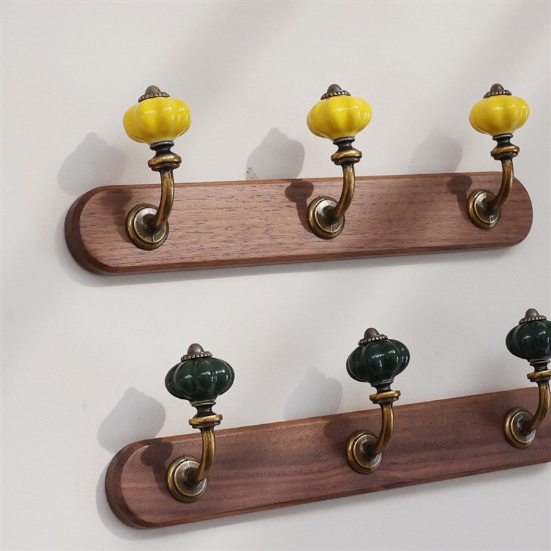 优选法式复古胡桃木实木挂钩门后玄关衣帽架装饰挂衣钩打孔上墙中
