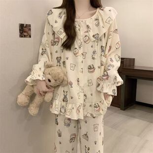 云朵棉 女套装 长袖 薄款 可爱公主风娃娃领卡通印花开衫 春秋季