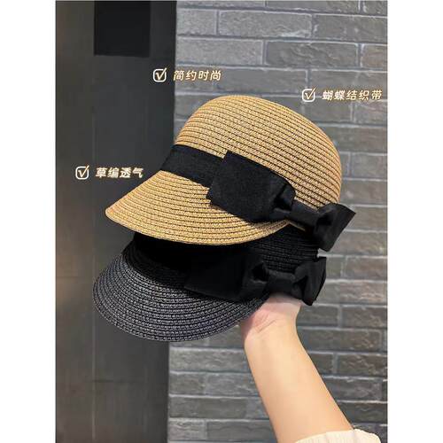 夏季蝴蝶结马术帽子女显脸小短檐