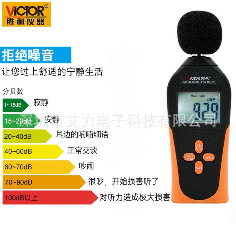 胜利数字分贝仪噪声测试仪专业级高精度测音噪音计声级计 VC824
