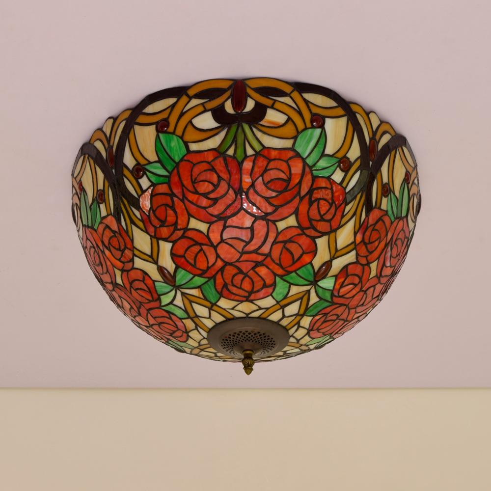 50CM欧琈蒂凡尼玫瑰花彩色玻璃小客厅餐厅酒吧卧室艺术吸顶灯