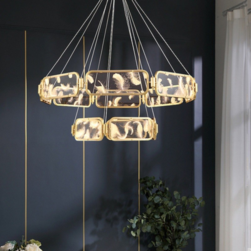 后现代轻奢客厅羽毛吊灯个性简约创意卧室餐厅设计师全铜玻璃灯具