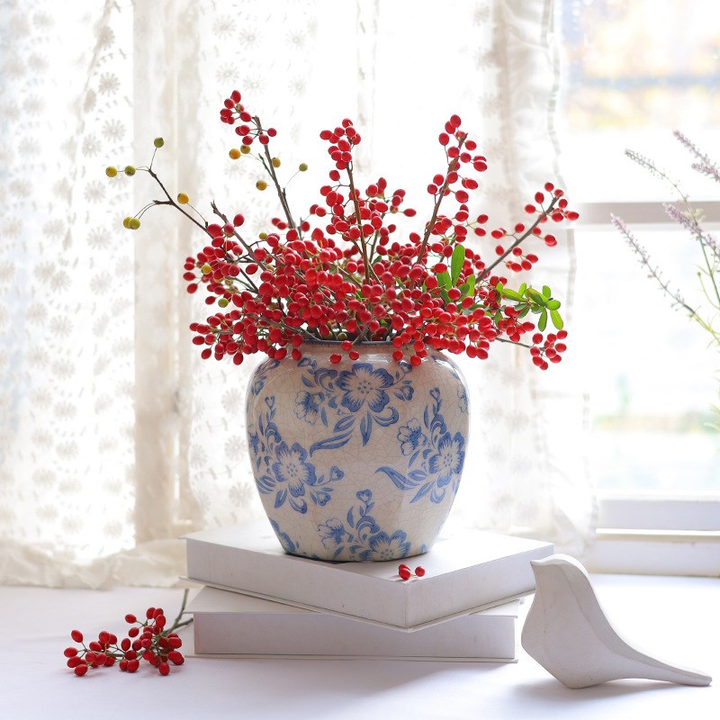 青花瓷花瓶陶瓷高级感法式乡村复古花瓶陶瓷做旧裂纹花瓶水培