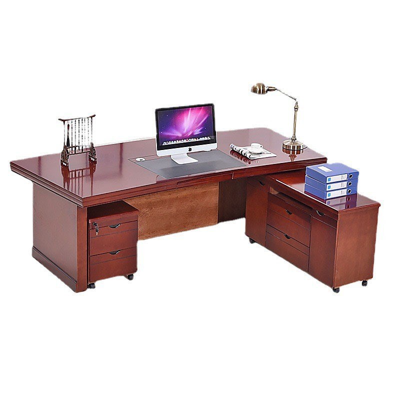 油漆板式大班台现代简约写字办公台经理总裁办公桌多规格含活动柜