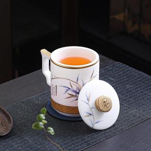 高档羊脂玉白瓷素烧办公杯家用陶瓷茶杯办公室泡茶杯送客户礼品杯