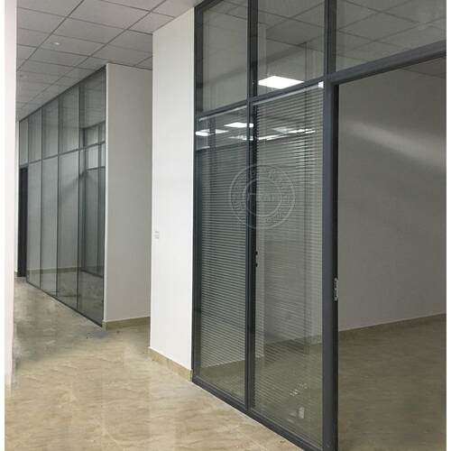 广东玻璃隔断墙办公室铝合金双层带百叶隔音屏风家居隔音屏风
