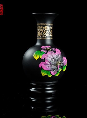 优选金乌炭雕 紫荆花瓶门厅客厅玄关电视柜书房摆件活性炭装饰品