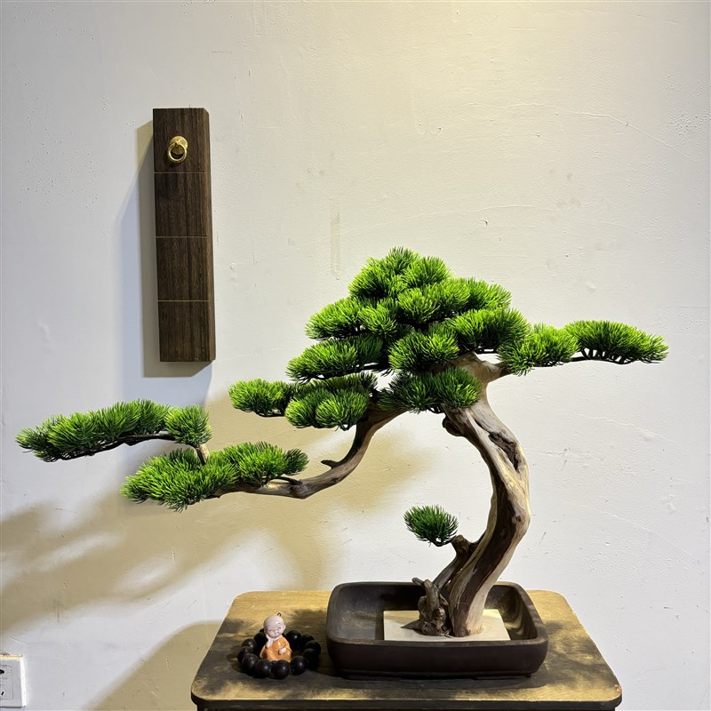 仿真迎客松假植物盆景摆件中式客厅玄关室内崖柏松造型树摄影道具
