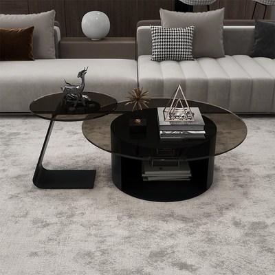 优选现代简约岩板茶几组合极简大理石玻璃茶几设计师新款带柜圆形