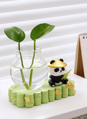 优选可爱熊猫办公室桌面装饰小摆件水培器皿玄关花瓶客厅插花家居