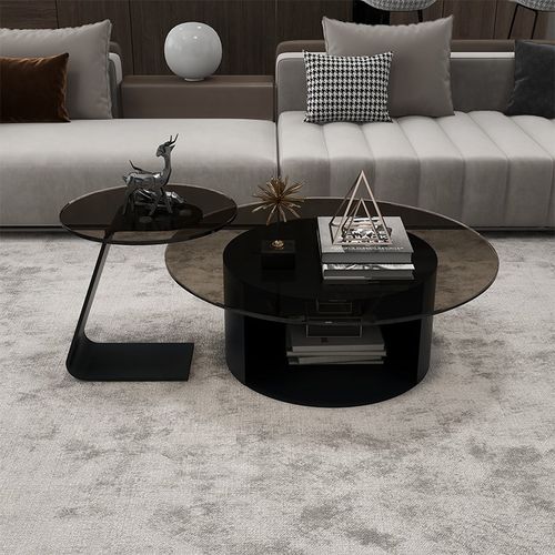 优选现代简约岩板茶几组合极简大理石玻璃茶几设计师新款带柜圆形