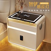 智能床头柜带灯2024新款 实木卧室轻奢高级感简约现代床边收纳柜