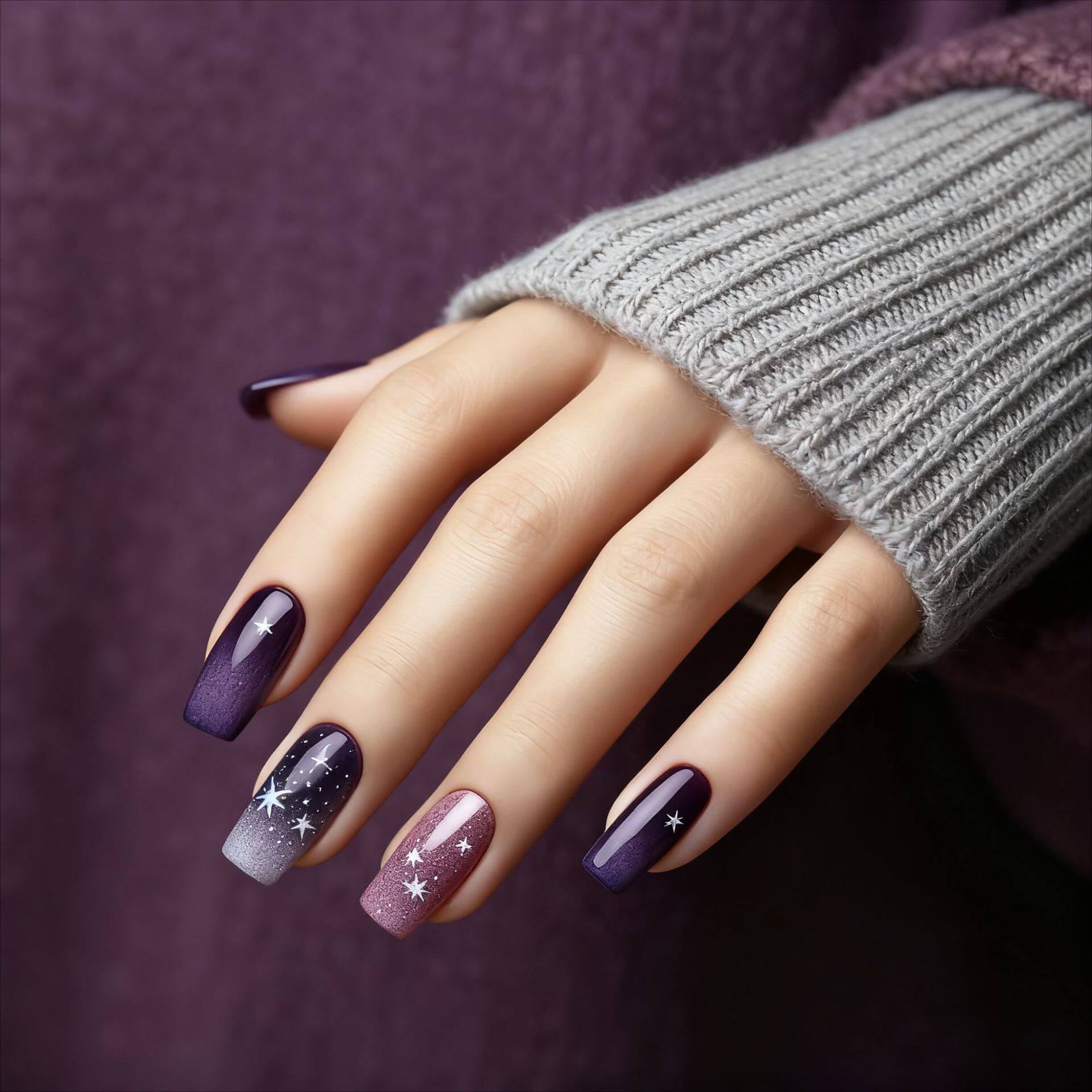 外贸夜空繁星设计穿戴甲24片中方甲百搭欧美亮面高级假指甲nails