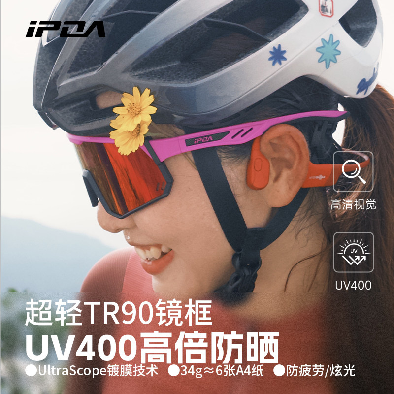 IPOA骑行防雾眼镜框防风紫外线运动登山男户外变形两用跑步风镜女