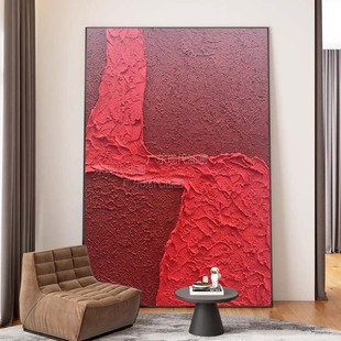 优选XD手绘油画《红星高照》抽象肌理装饰画红色画玄关客厅走廊过