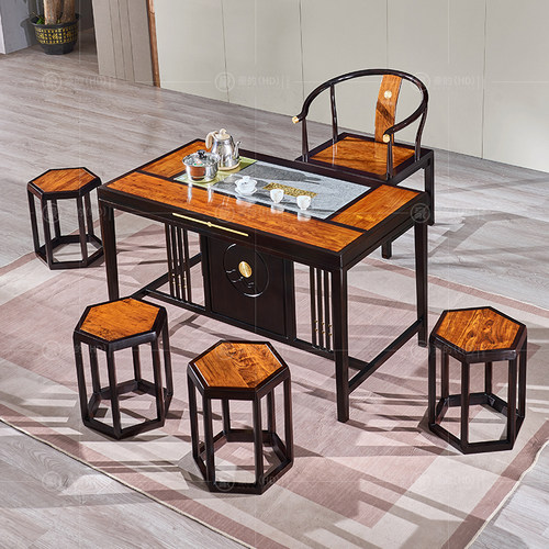 优选豪的1.28米办公室红木茶桌椅组合实木茶台茶具套装一体新中式