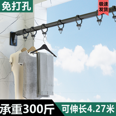 优选晾衣杆一根可伸缩免打孔固定式升缩杆室内不锈钢阳台晒衣杆晾