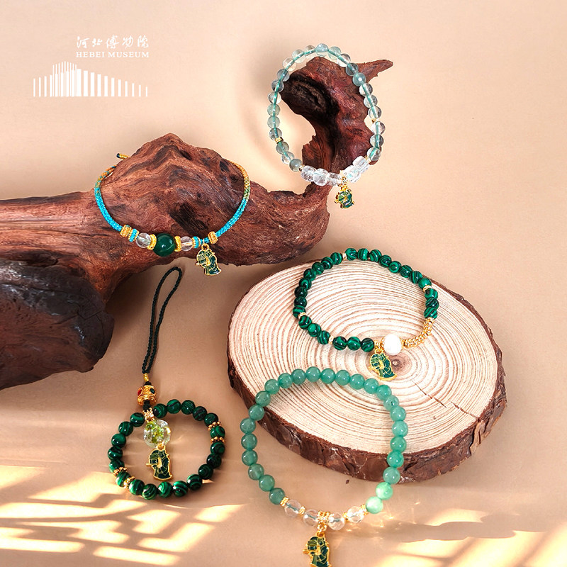 河北博物院文创手链长信宫灯萤石孔雀石绿玛瑙手串挂饰礼品生日礼
