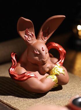 兔神摆件创意招财兔子生肖陶瓷工艺品新中式玄关办公室桌面吉祥物