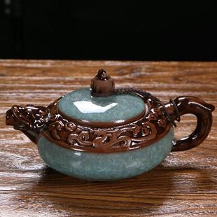陶瓷茶壶冰裂浮雕龙纹茶具复古壶纯手工功夫过滤家用冲茶器单壶