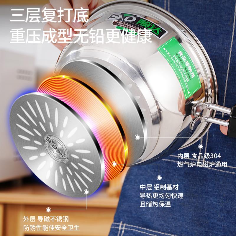 304不锈钢复合底奶锅单柄牛奶锅婴儿辅食锅小汤锅煮方便面锅