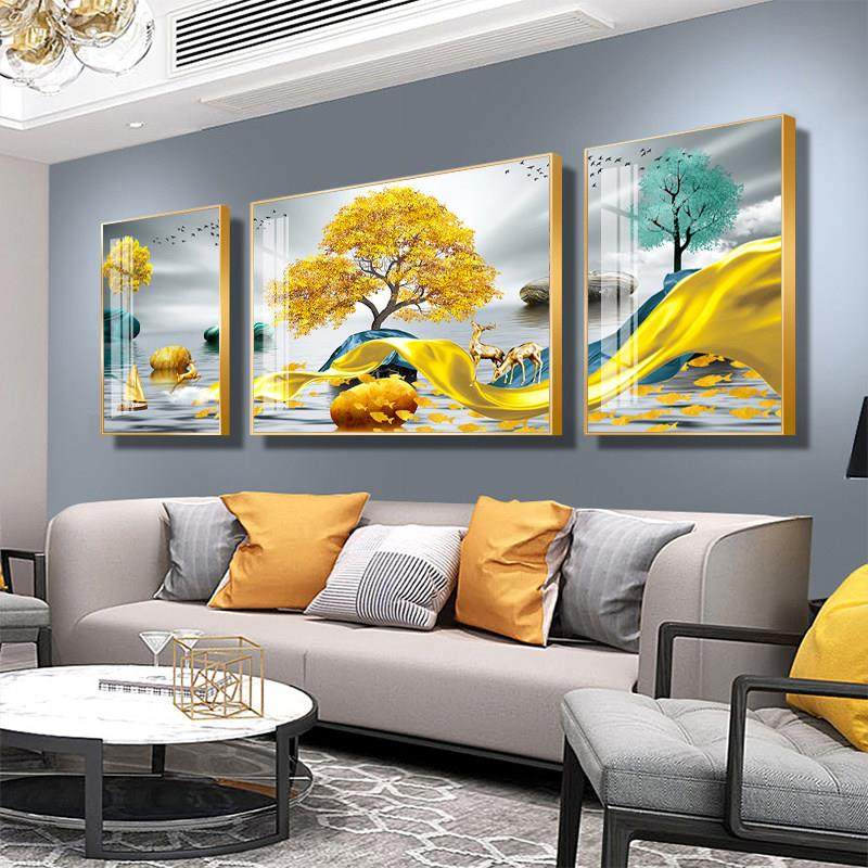 轻奢客厅装饰画沙发背景墙挂画现代简约壁画大气三联画镶钻晶瓷画,家居饰品,现代装饰画,淘宝优惠券,粉丝福利购,淘宝优惠卷