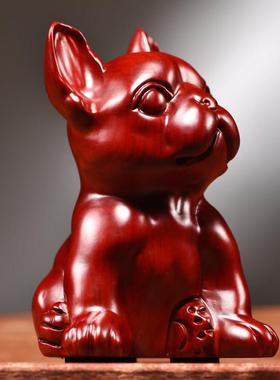 红花梨木雕狗摆件十二生肖狗实木家居客厅电视柜办公装饰工艺礼品