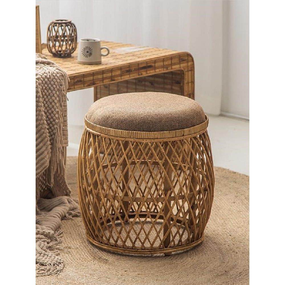 复古高级竹编织藤编圆凳民宿化妆梳妆咖啡凳茶几台室内矮凳子日式,住宅家具,矮凳,淘宝优惠券,粉丝福利购,淘宝优惠卷