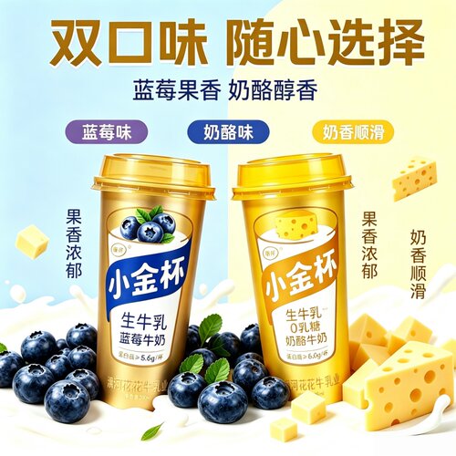 8月产风味牛奶小金杯生牛乳0奶酪牛奶青少年学生营养饮品200ml