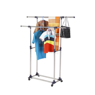 优质供应加大加粗不锈钢复合双杆伸缩晾衣架阳台晾晒落地移动方便