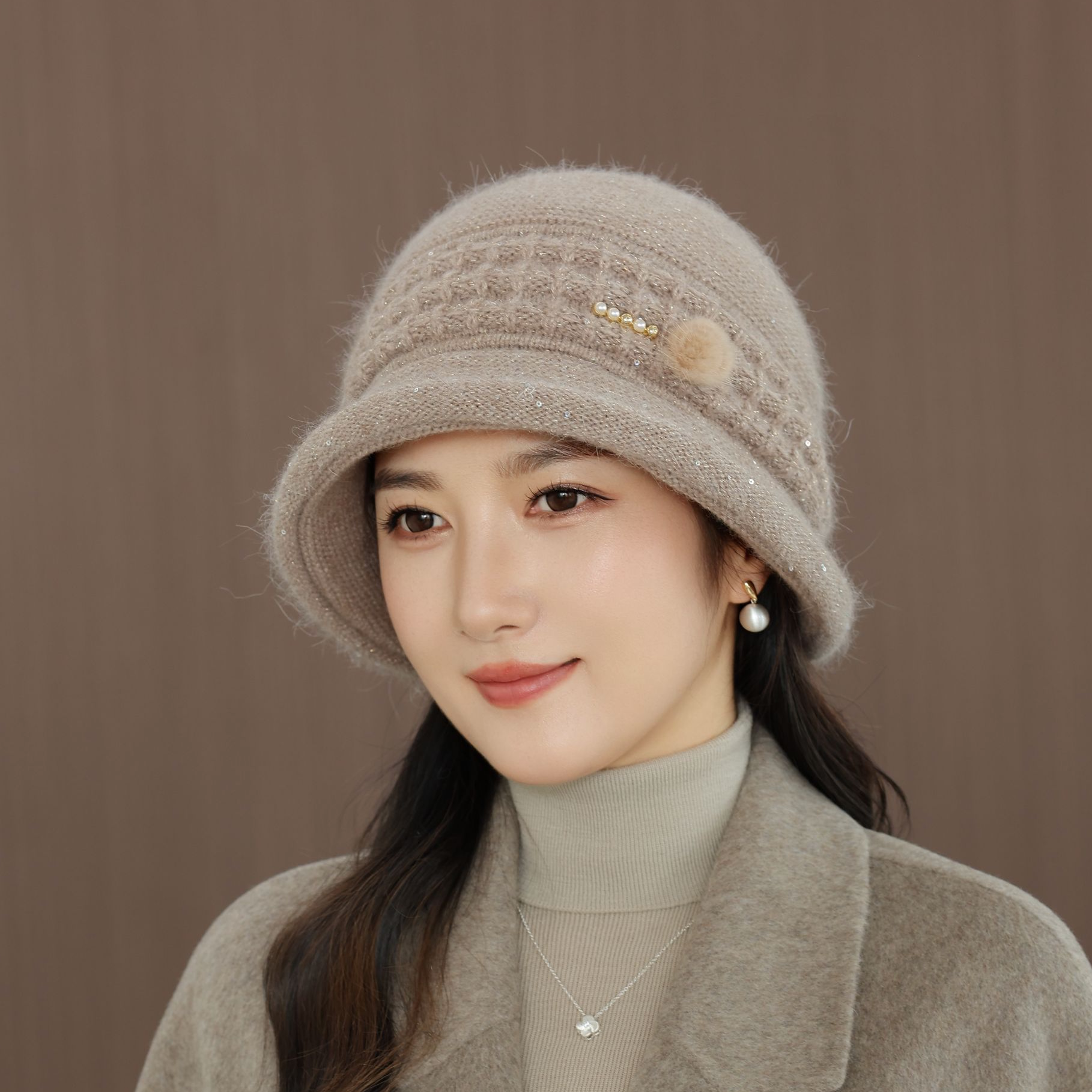 秋冬针织毛线帽女护耳保暖加厚妈妈帽中老年防风盆帽搭配围脖套头
