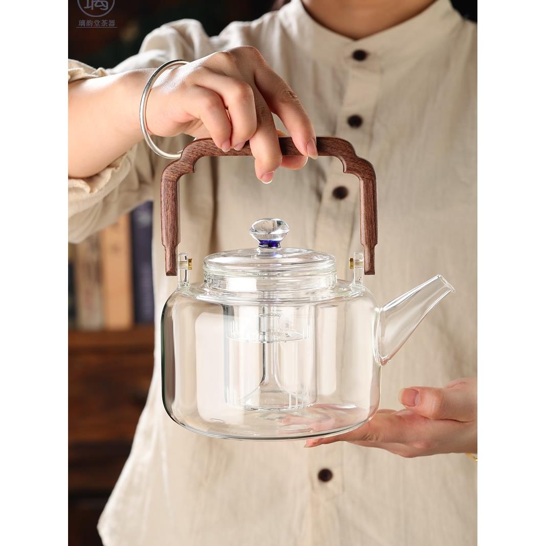 尚物提梁壶茶具玻璃蒸煮茶壶耐高温烧水泡茶家用电陶炉围炉煮茶器