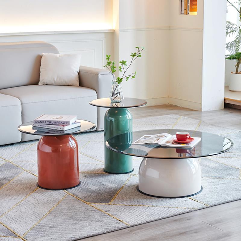 简约现代轻奢茶几简约现代设计师圆形极简高级感玻璃茶几组合边几
