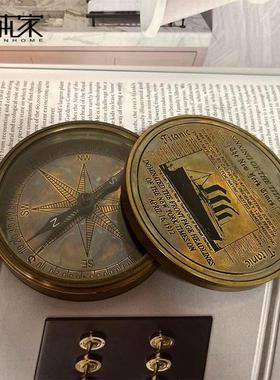 印度进口黄铜复古做旧便携迷你罗盘泰坦尼克号指南针带盖桌面摆件