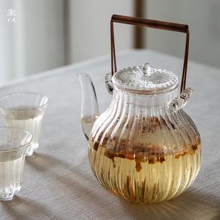 手工耐热玻璃花茶壶泡茶壶烧水壶电陶炉提梁壶菊瓣壶煮茶家用 日式
