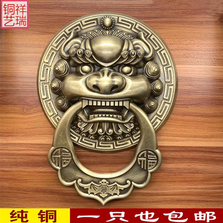 中式彷古兽头门环拉手纯铜把手狮子头虎头铜把手大门装饰纯铜拉环