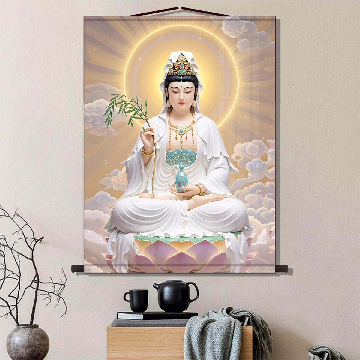 三尺三白衣观音法像救苦救难观世音菩萨画 画像挂画 画佛像供奉结