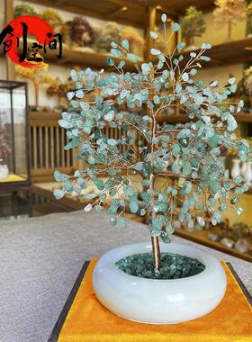 天然原石水晶招财树轻奢创意纯手工玄关书房中式黄色摆设648AFHYP